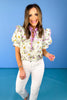 Lime Floral Stripe Frill Neck Shoulder Ruffle Top