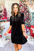 SSYS The Velvet Phoebe Smocked Long Sleeve Dress In Black *FINAL SALE*