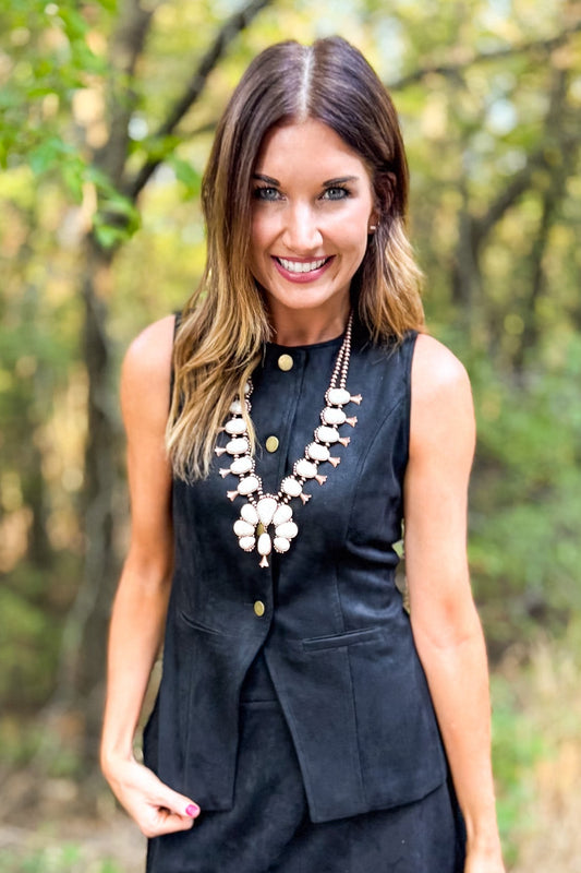 SSYS Sage Suede Inverted Vest In Black