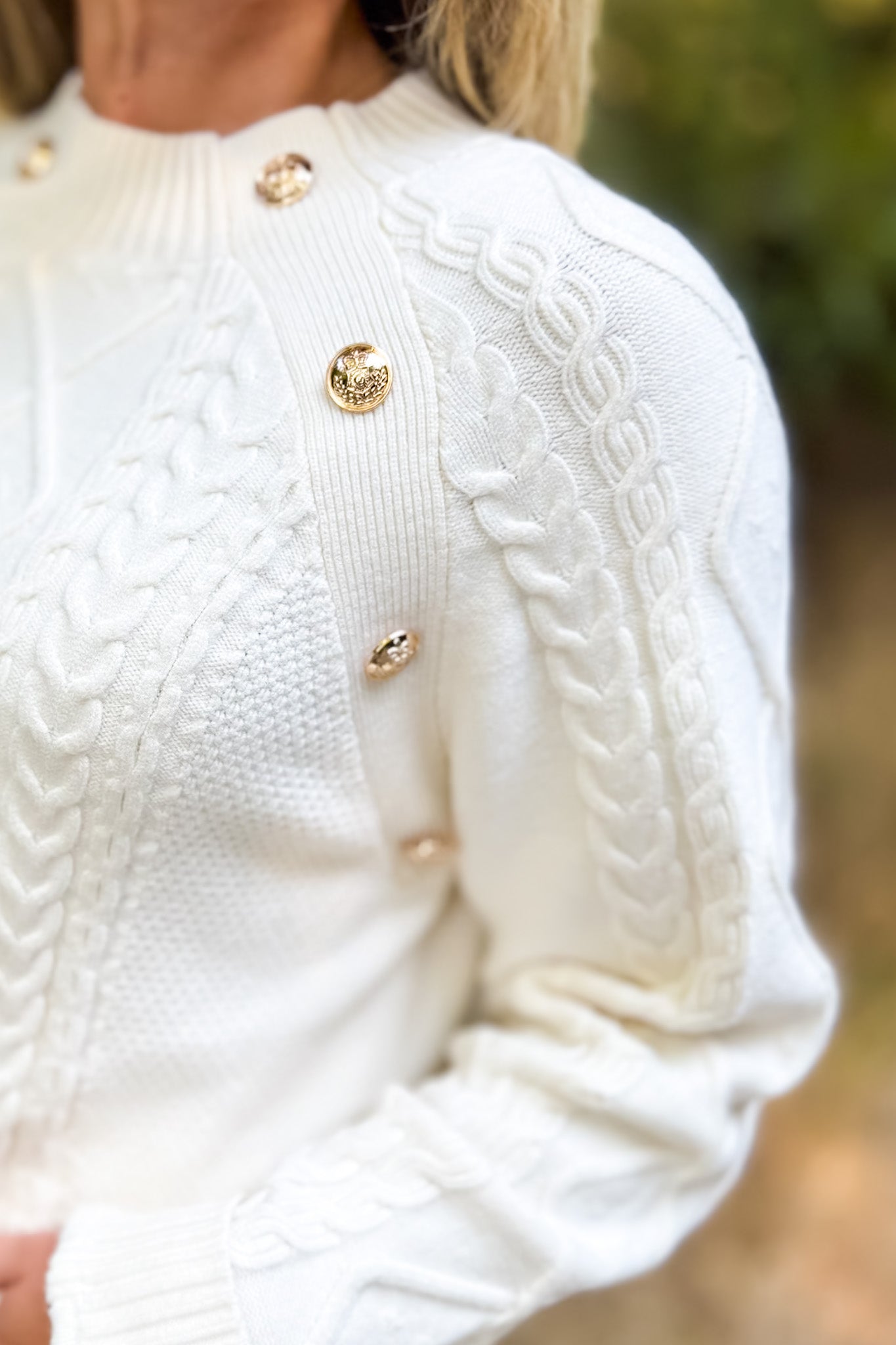 SSYS Larkyn Button Cable Knit Sweater In Ivory