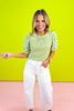 Green Embroidered Scallop Sleeve Stripe Top, st. patricks day, spring top, comfortable, unique, work top, church top, versatile, ssys by mallory fitzsimmons