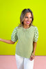 Green Embroidered Scallop Sleeve Stripe Top, st. patricks day, spring top, comfortable, unique, work top, church top, versatile, ssys by mallory fitzsimmons