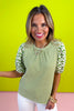 Green Embroidered Scallop Sleeve Stripe Top, st. patricks day, spring top, comfortable, unique, work top, church top, versatile, ssys by mallory fitzsimmons