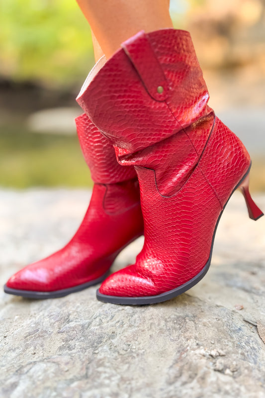 Red Western Kitten Heeled Boots