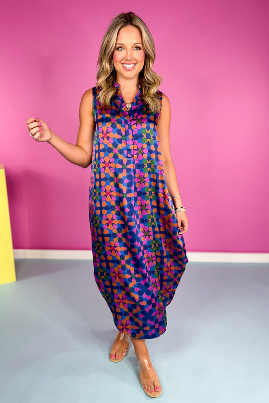 SSYS Gwen Dress In Navy Geometric Floral