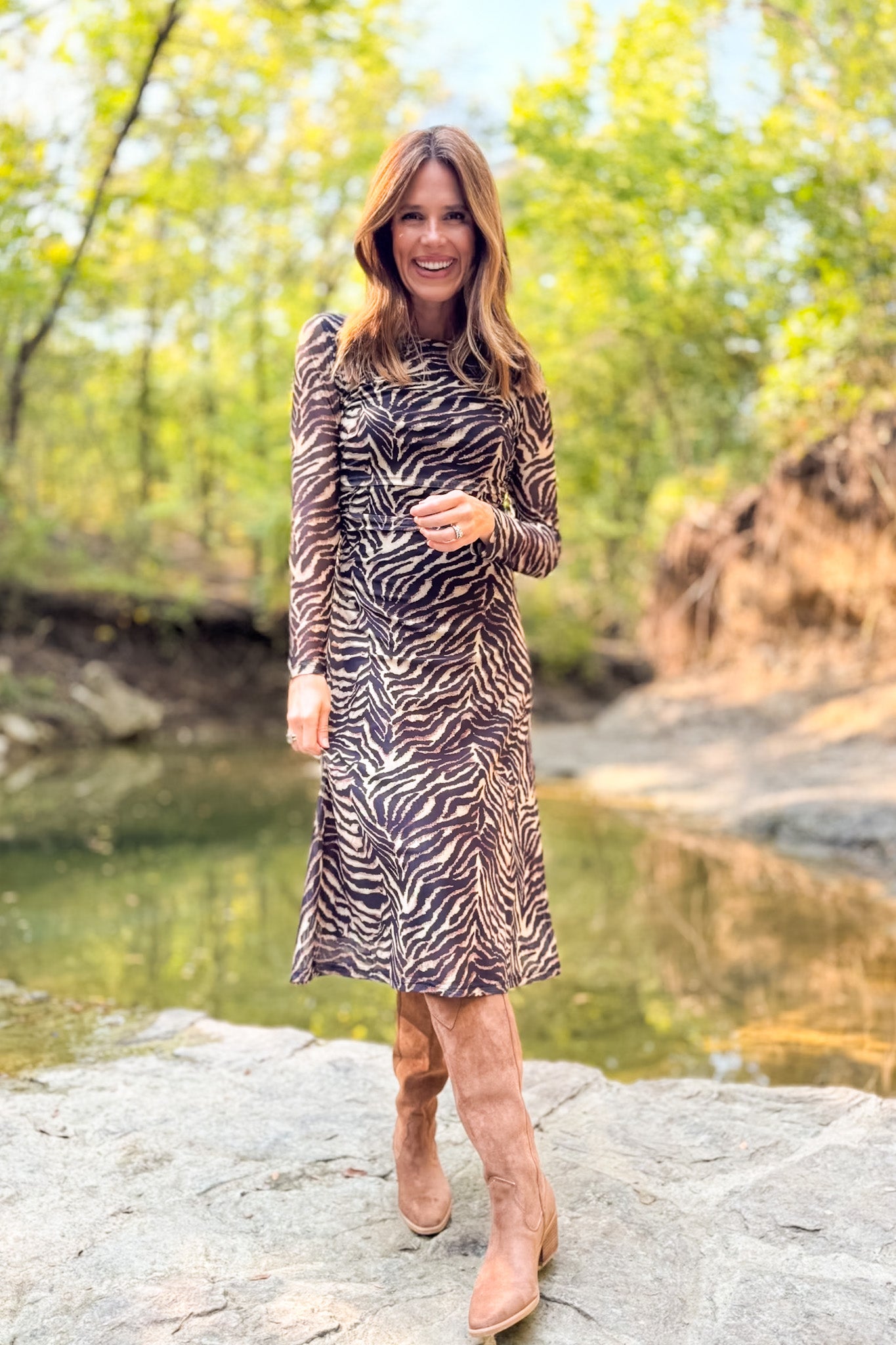 SSYS Brynn Mesh Midi Dress In Animal Stripes