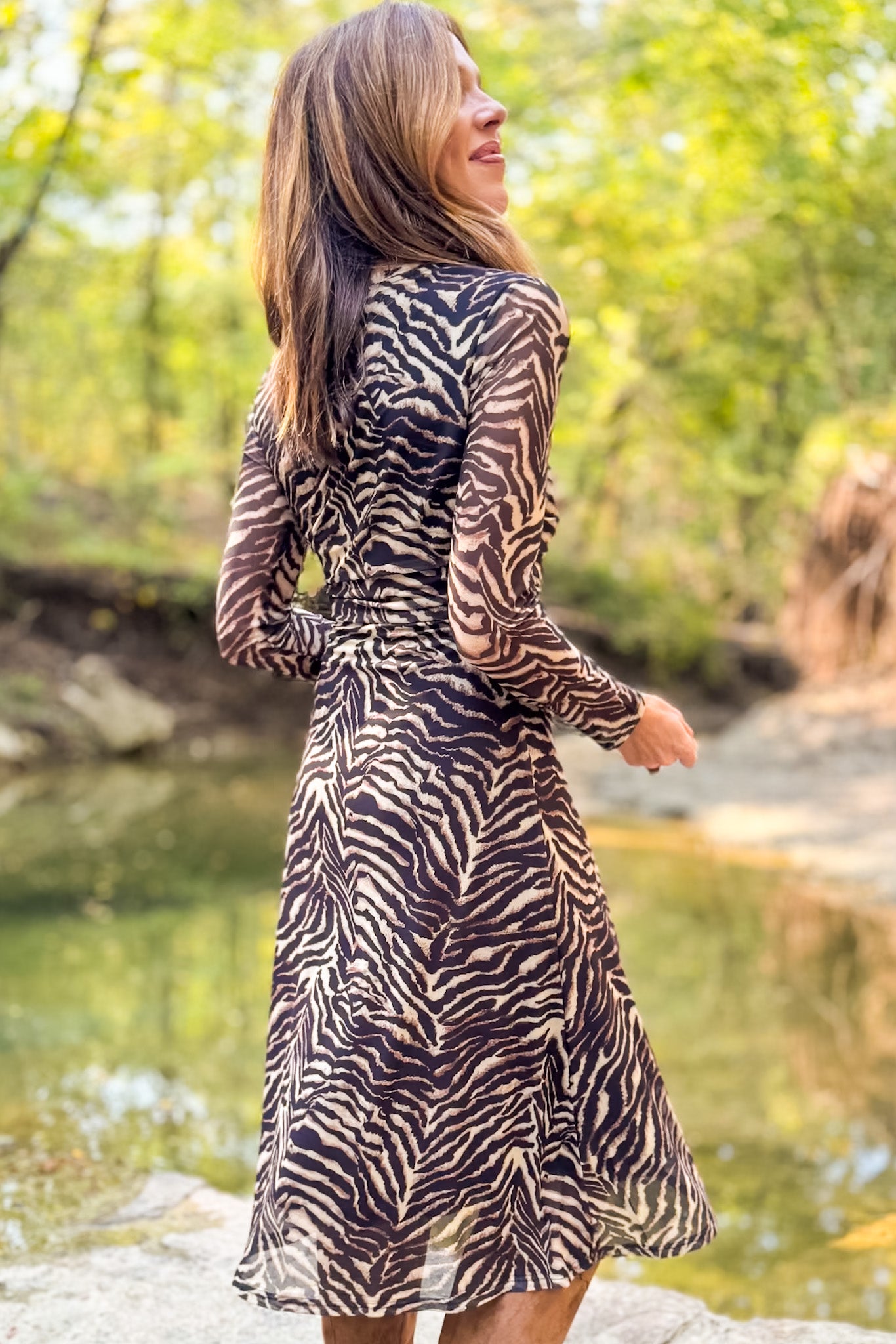 SSYS Brynn Mesh Midi Dress In Animal Stripes