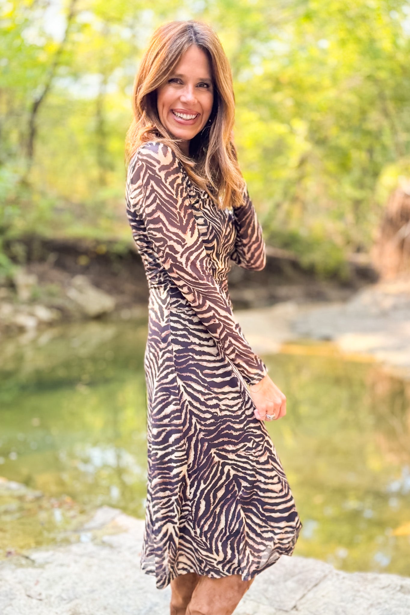 SSYS Brynn Mesh Midi Dress In Animal Stripes