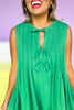 Green Pleated Round Neck Bow Tie Closure Sleeveless Dress *FINAL SALE*