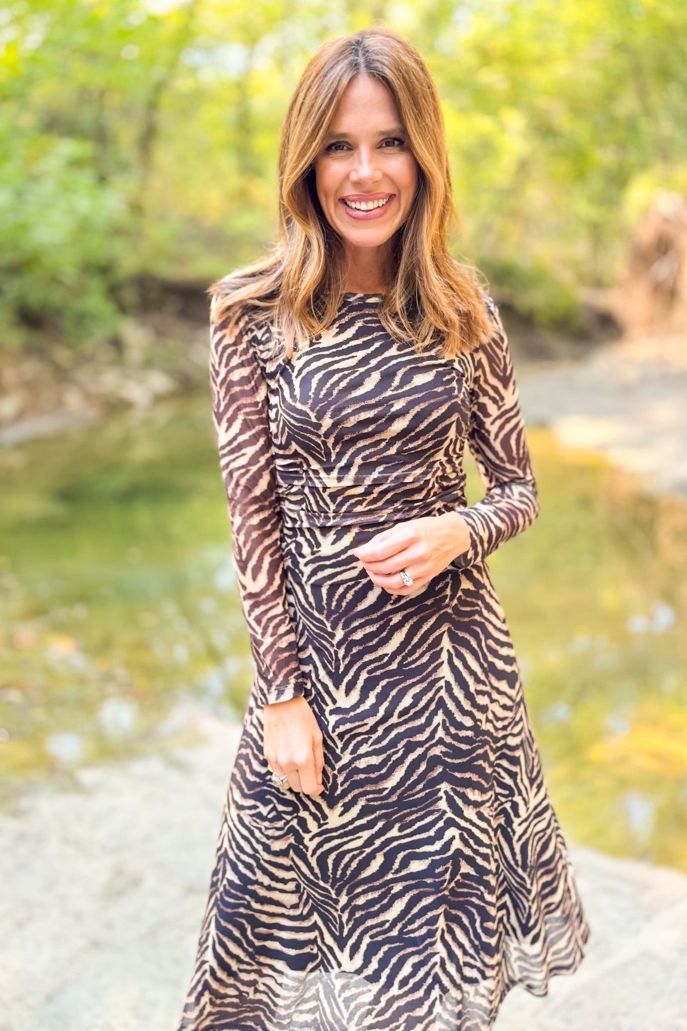 SSYS Brynn Mesh Midi Dress In Animal Stripes