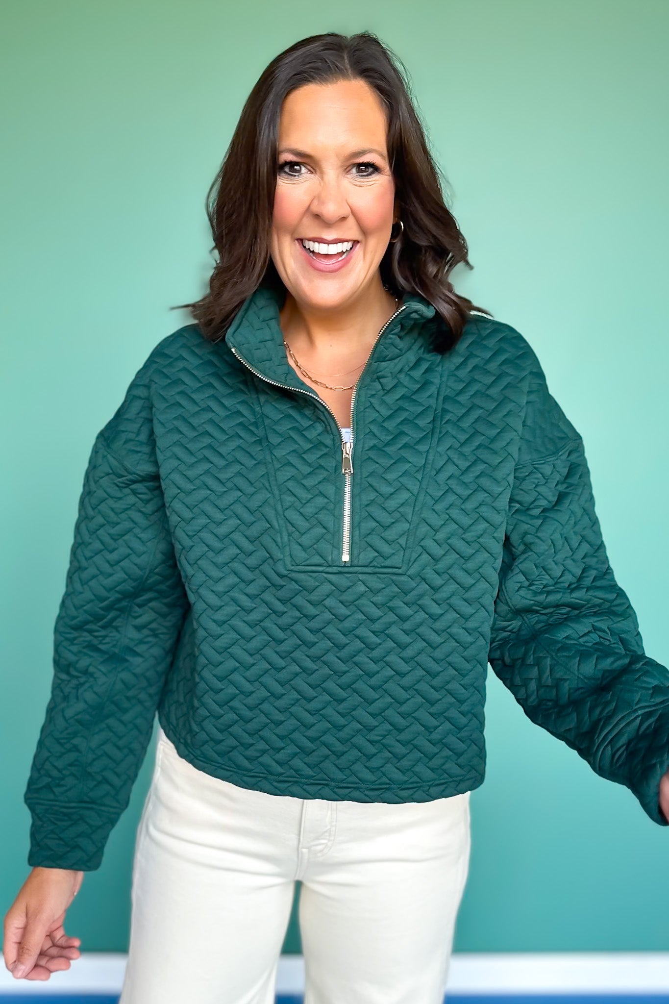 SSYS Tristan Cross Hatch Quilted Pullover In Teal