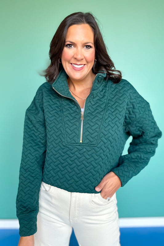 SSYS Tristan Cross Hatch Quilted Pullover In Teal