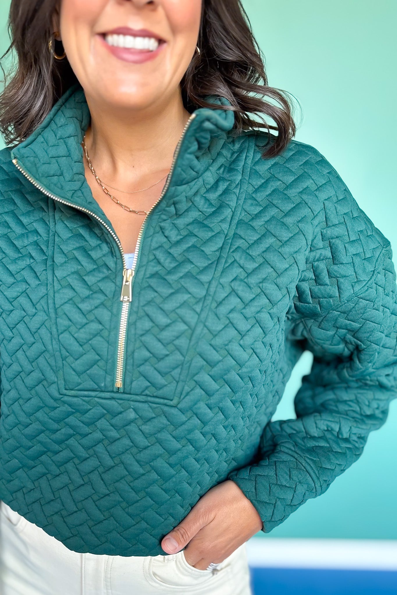 SSYS Tristan Cross Hatch Quilted Pullover In Teal