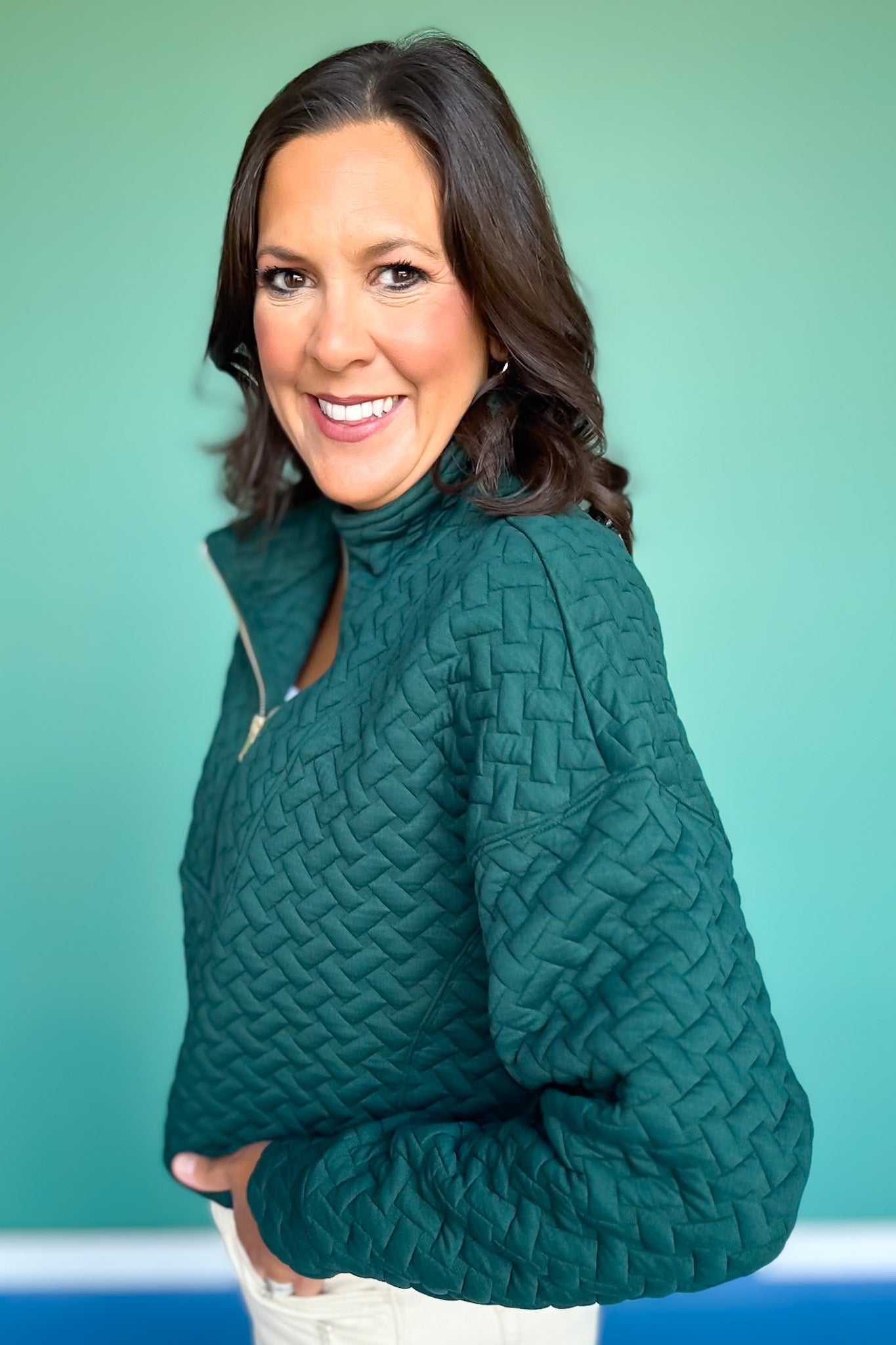 SSYS Tristan Cross Hatch Quilted Pullover In Teal