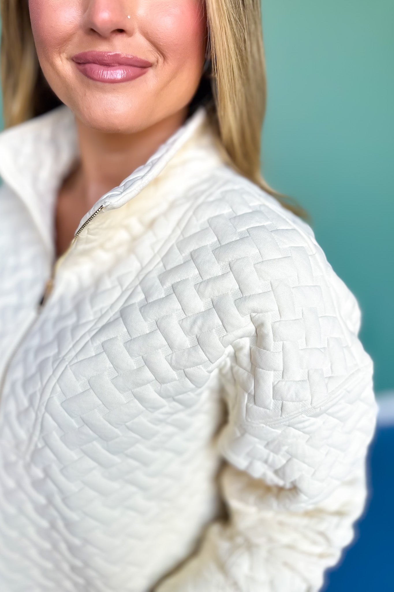 SSYS Tristan Cross Hatch Quilted Pullover In Ivory