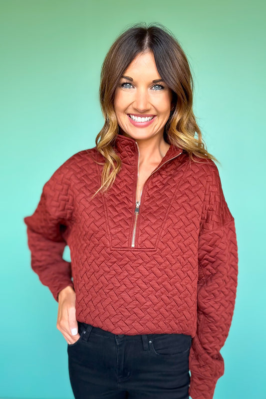 SSYS Tristan Cross Hatch Quilted Pullover In Rust