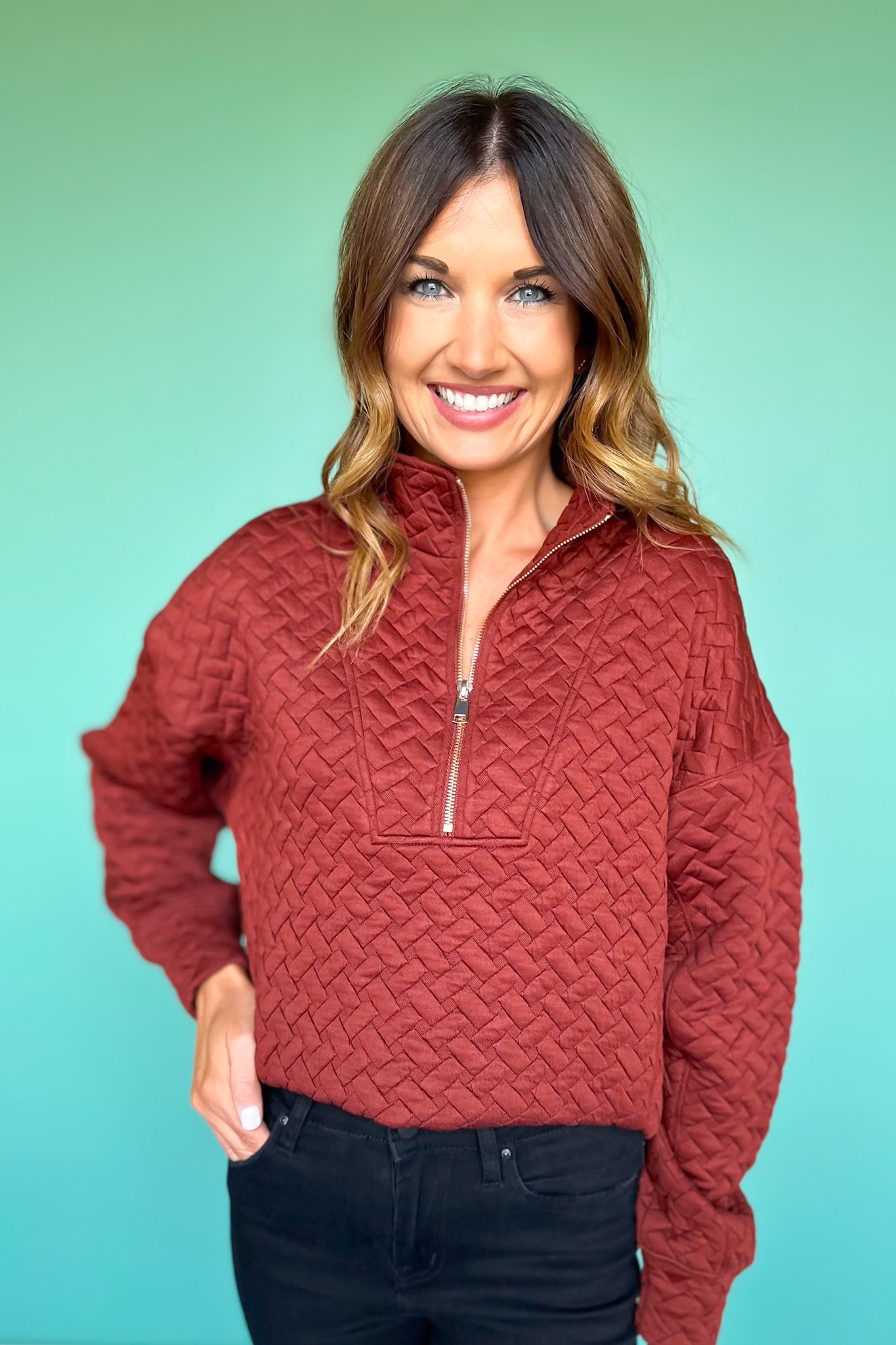 SSYS Tristan Cross Hatch Quilted Pullover In Rust