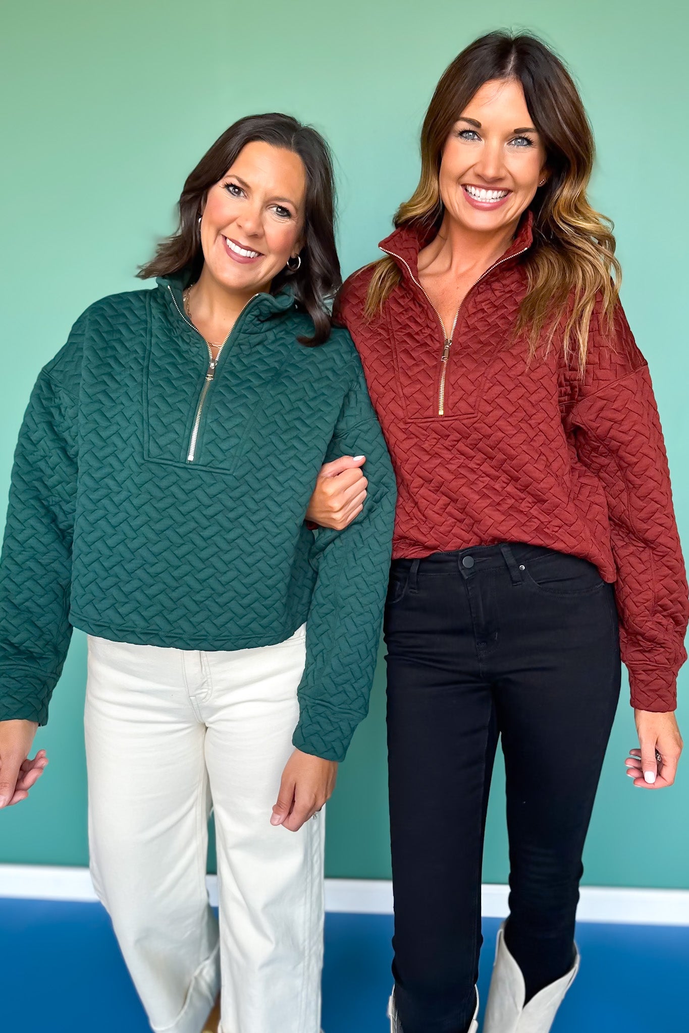 SSYS Tristan Cross Hatch Quilted Pullover In Teal