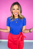 Cobalt Blue Ribbed Round Neck Short Sleeve Top *FINAL SALE*