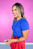 Cobalt Blue Ribbed Round Neck Short Sleeve Top *FINAL SALE*