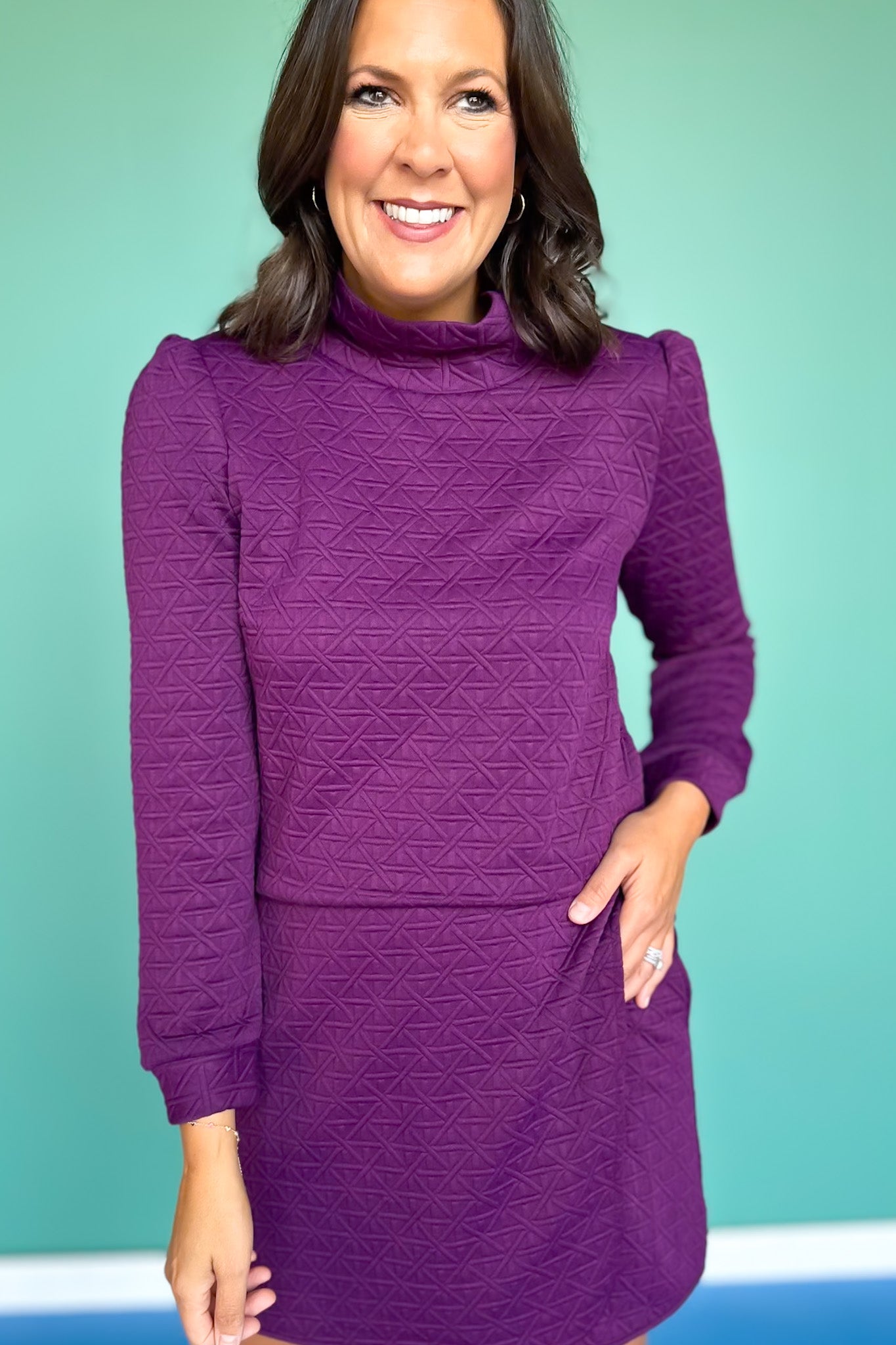 SSYS Faith Lattice Mock Neck Top Skort Set In Plum
