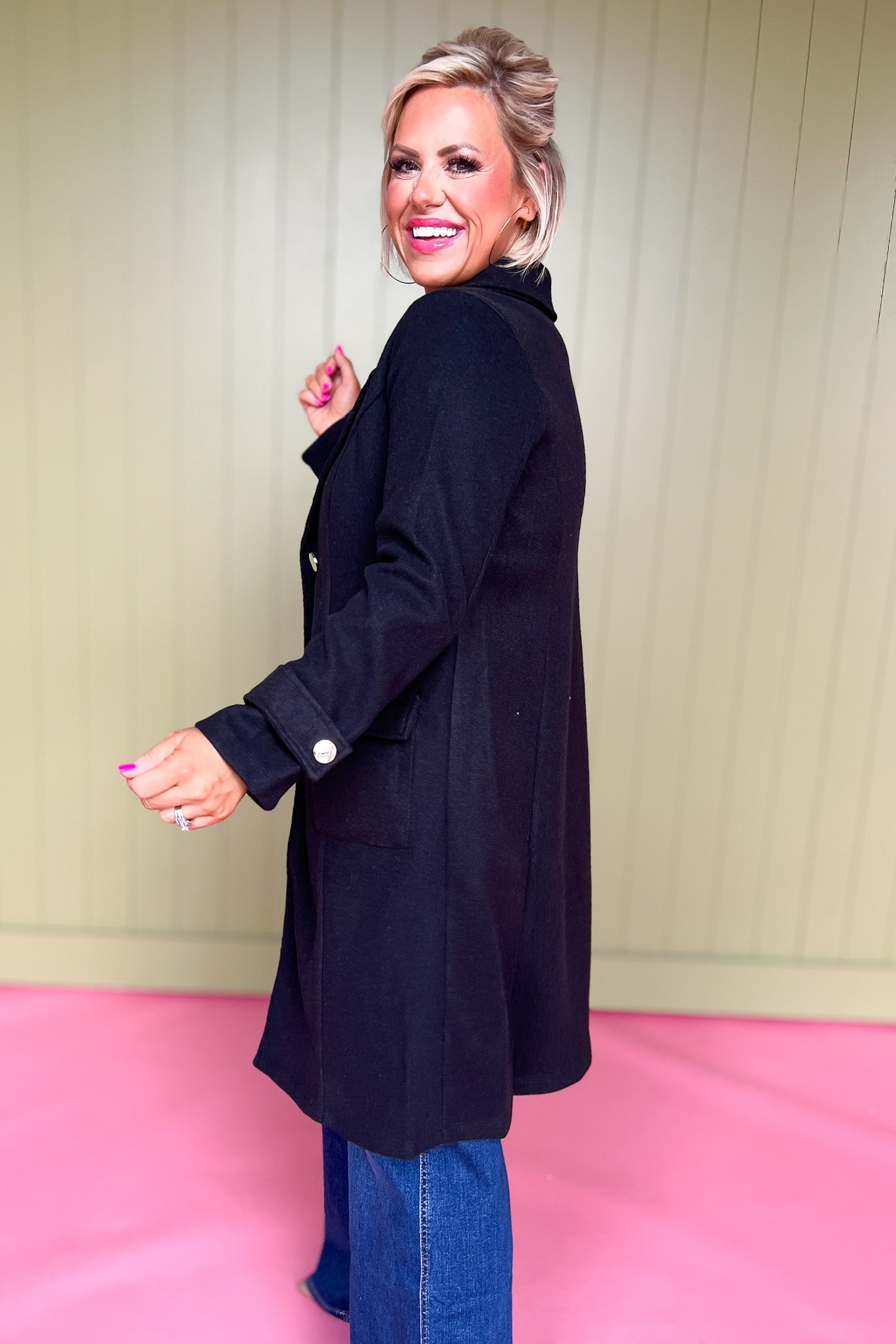 Black Woven Double Breast Coat *FINAL SALE*