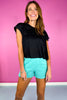 Mint Fleece Elastic Waist Dolphin Hem Shorts *FINAL SALE*