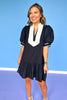 Black Contrast Neckband Short Puff Sleeve Dress *FINAL SALE*