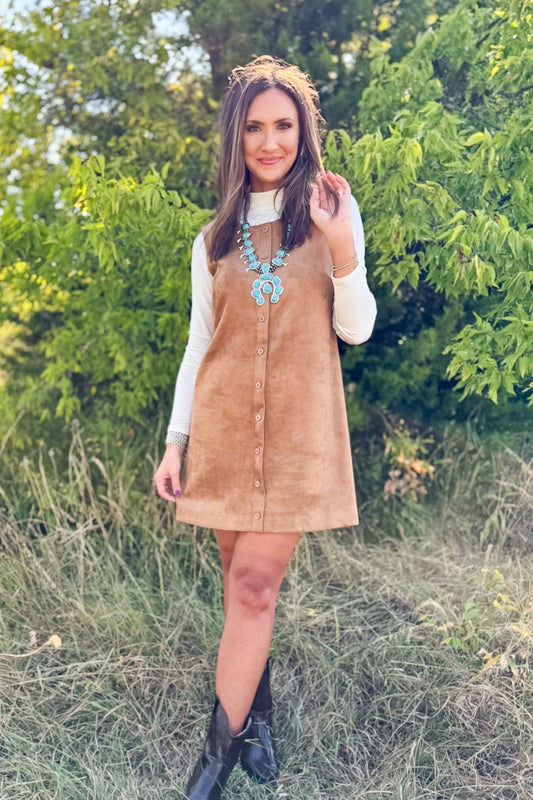 SSYS Marlene Button Down Suede Dress In Tan