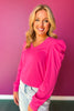 SSYS Sarah V Neck Long Puff Sleeve Top In Hot Pink