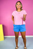 Blue Fleece Elastic Waist Dolphin Hem Shorts *FINAL SALE*