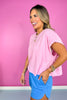 Blue Fleece Elastic Waist Dolphin Hem Shorts *FINAL SALE*