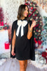 SSYS The Marie Bow 3-in-1 Cape Shift Dress In Black, ssys holiday, ssys the label, bow, ssys plaid, holiday outfit, must have holiday, christmas outfit, party outfit, elevated holiday, outfit, bow dress, cape dress, little black dress, chic outfit,ssys by mallory fitzsimmons