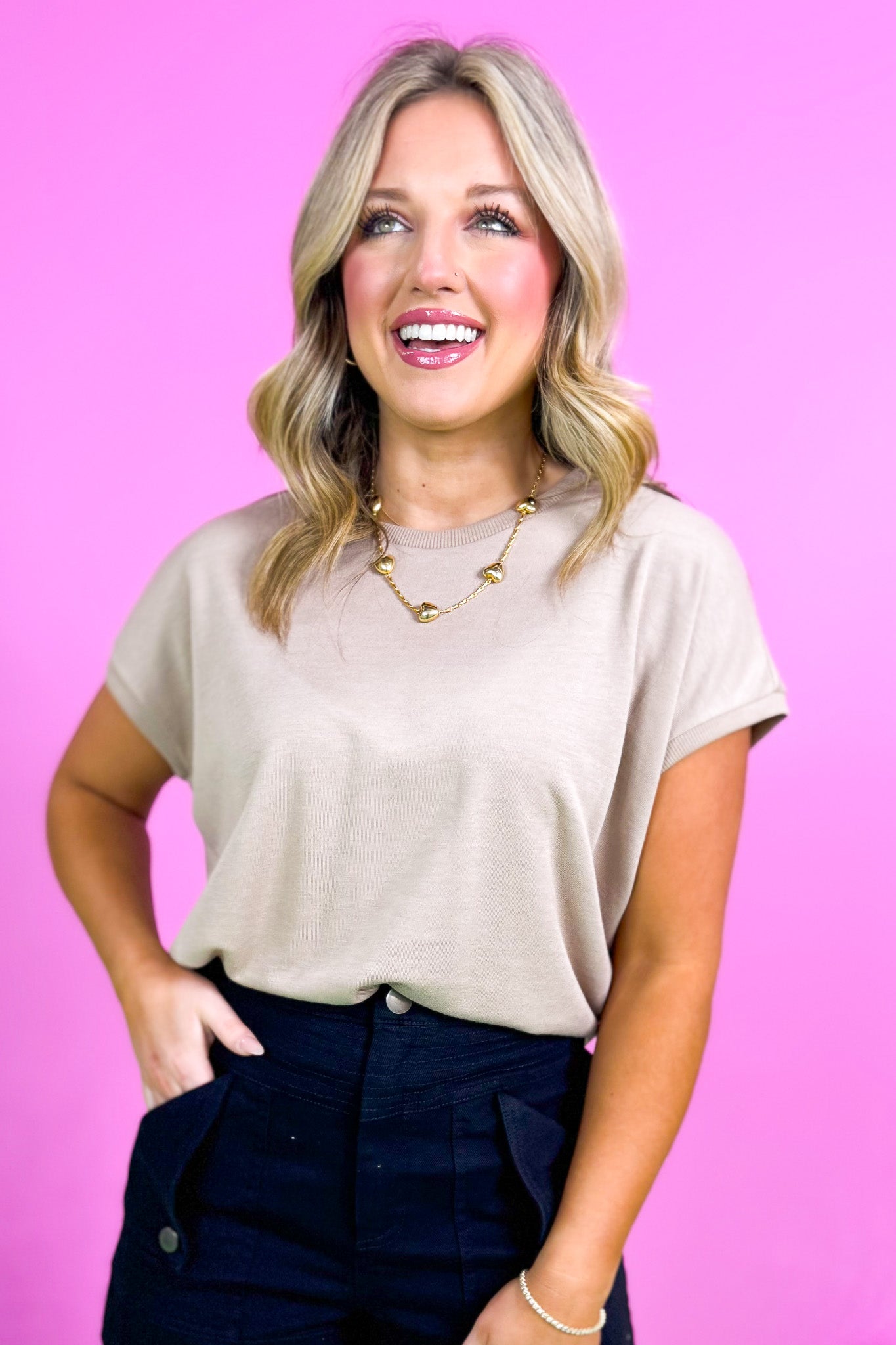 Taupe Round Neck Short Sleeve Relaxed Tee Top *FINAL SALE*