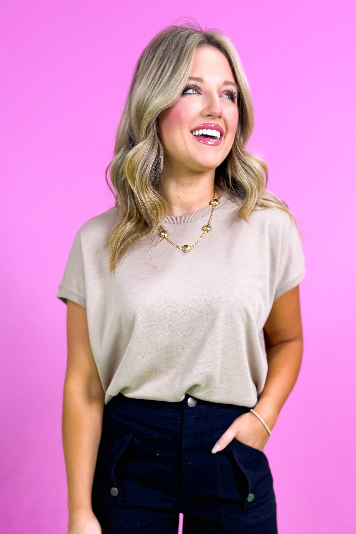 Taupe Round Neck Short Sleeve Relaxed Tee Top *FINAL SALE*