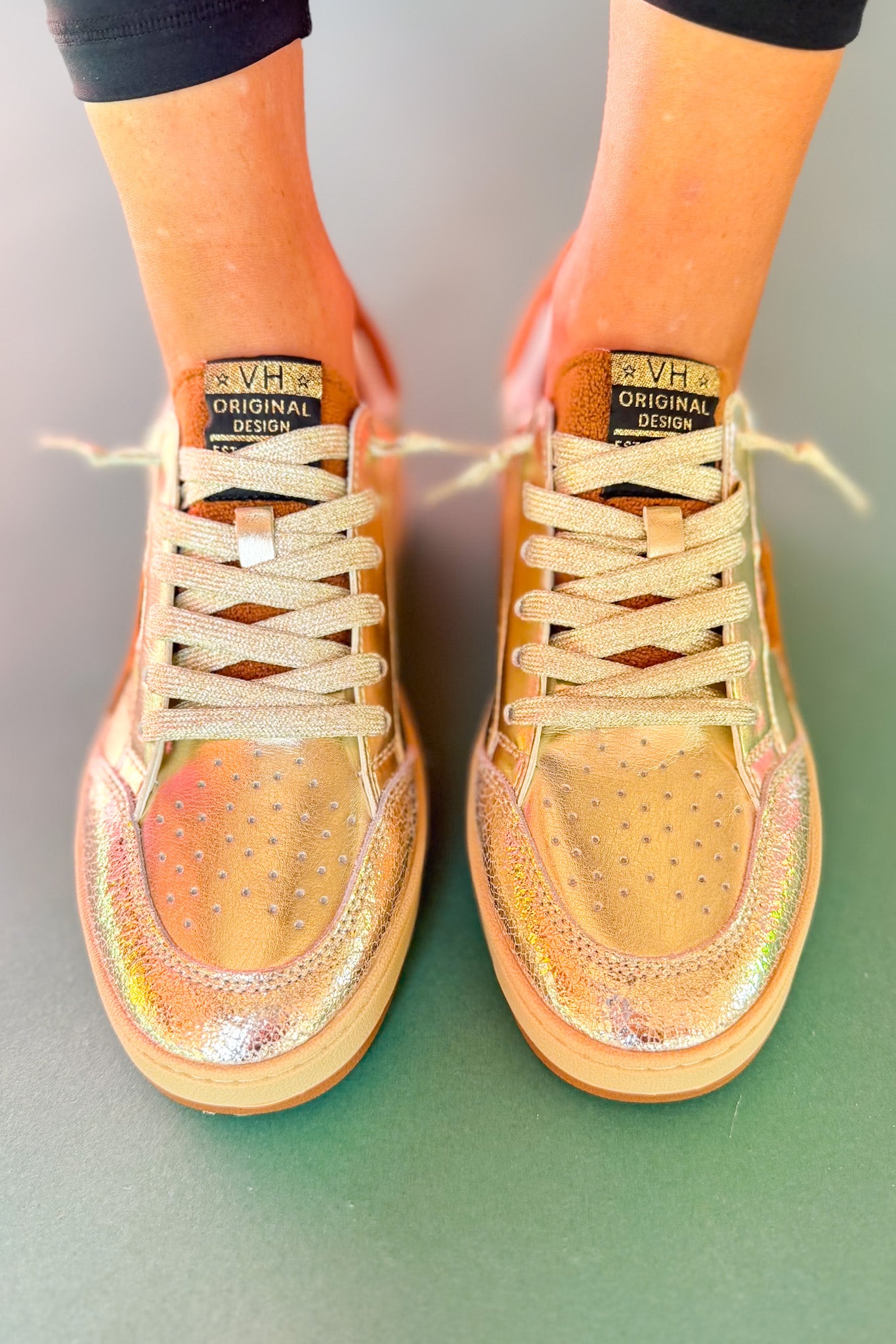 Vintage Havana Washed Gold Metallic and Chestnut Sneakers