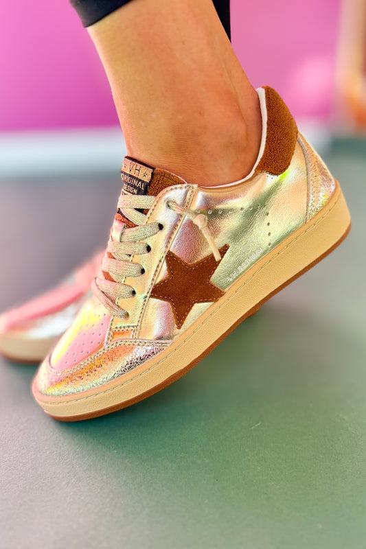 Vintage Havana Washed Gold Metallic and Chestnut Sneakers