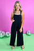 Black Waffle Pleated Pocket Detail Jumpsuit