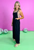 Black Waffle Pleated Pocket Detail Jumpsuit