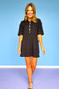 Black Waffle Knit Half Button Dress *FINAL SALE*