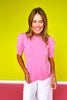Candy Pink Round Neck Puff Short Sleeve Sweater *FINAL SALE*