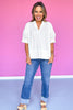 Off White Stitch Hem Cuff Detail V Neck Top *FINAL SALE*