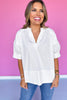 Off White Stitch Hem Cuff Detail V Neck Top *FINAL SALE*