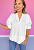 Off White Stitch Hem Cuff Detail V Neck Top *FINAL SALE*