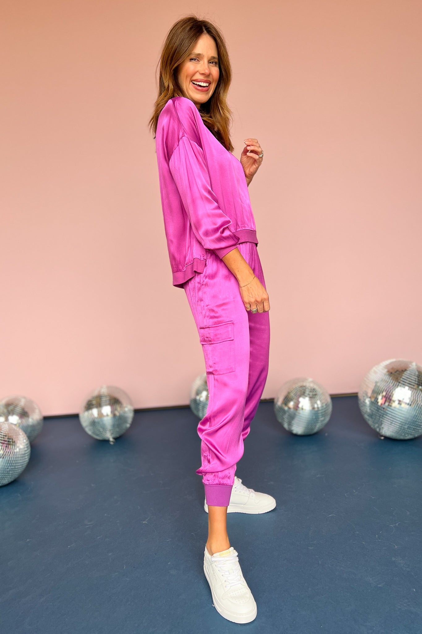 Magenta Pull On Satin Cargo Joggers, must have pants, must have style, street style, fall style, fall fashion, fall pants, elevated style, elevated pants, mom style, shop style your senses by mallory fitzsimmons, says by Mallory Fitzsimmons