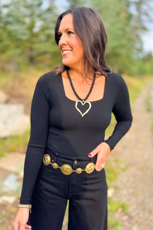 SSYS Ribbed Square Neck Long Sleeve Top In Black