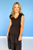 Black Flutter Sleeve Smocked V Neck Tiered Dress *FINAL SALE*