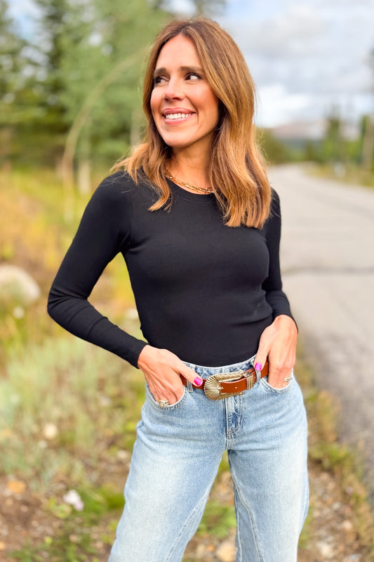 SSYS Ribbed Crew Neck Long Sleeve Top In Black