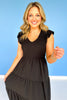 Black Flutter Sleeve Smocked V Neck Tiered Dress *FINAL SALE*