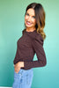 SSYS Lacey Stripe Crew Neck Long Sleeve Top In Brown Navy